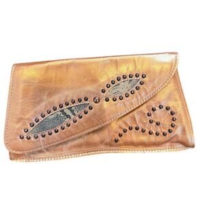 Lesa Wallace | Vintage Iridescent Leather Clutch Studded Boho Western Copper